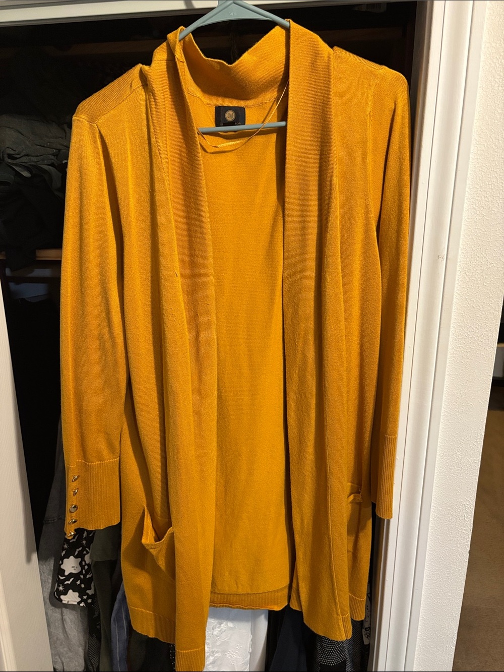 JM Collection Mustard Open-Front Long Sweater Cardigan